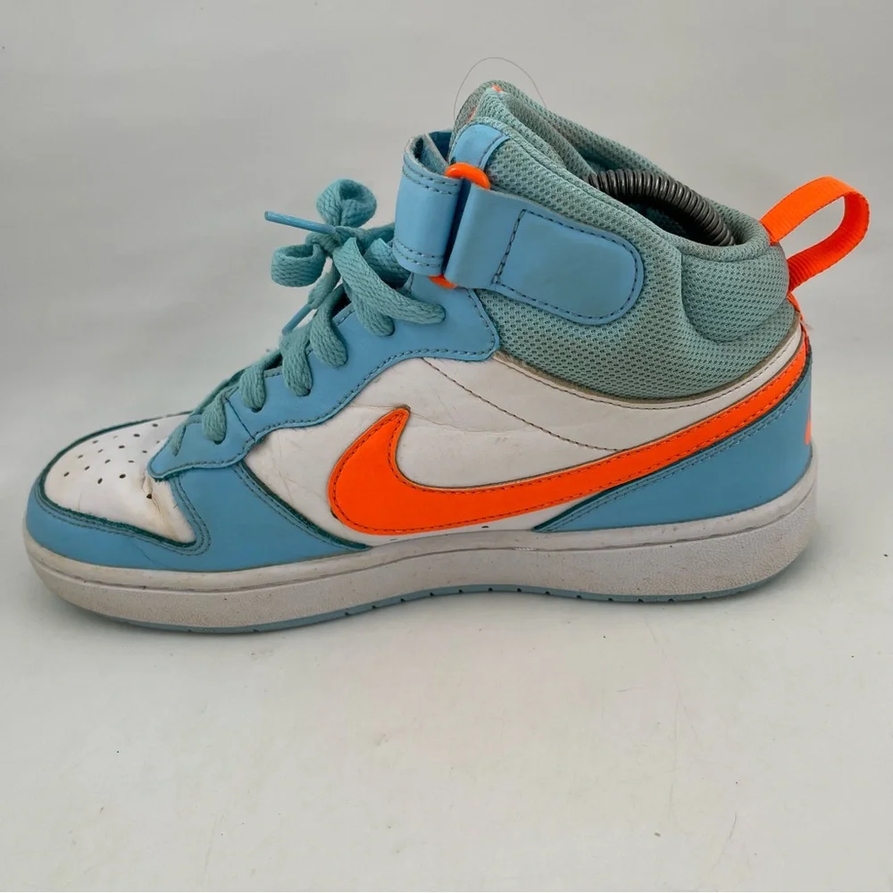 Nike Big Kids Court Borough Mid 2 - SZ 7 Y - Lt Blue White Orange Shoes